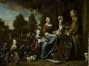 Jan Weenix, Agneta Block and her family at their summer home Vijverhof with her cultivated pineapple
